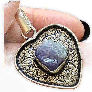 Rough Natural Iolite Heart Pendant Necklace